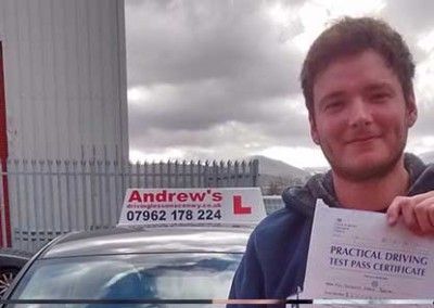 Joe pictured after driving lessons in Llandudno