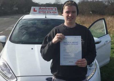 Liam Owen at driving test centre