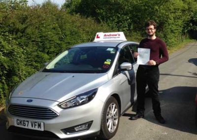 Adam after passing driving test in Dolgarrog