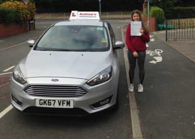 Loudes passed her driving test first time.