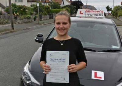 Cassandra after driving test at Bangor driving test centre