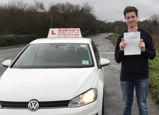 Aaron with Marcus's Driving school car.