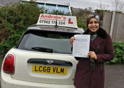 Sarah after her driving test and lessons in Rhuddlan