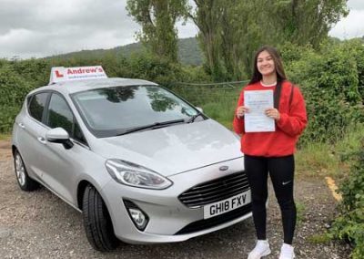 Robyn after her driving test in Rhyl.