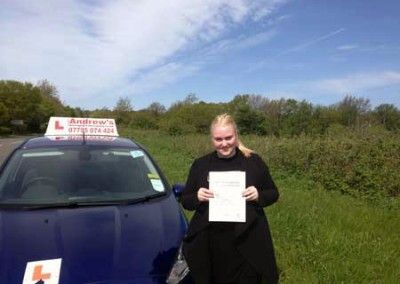 Becky Williams of Llandudno Junction passed driving test at Bangor 13th May 2015