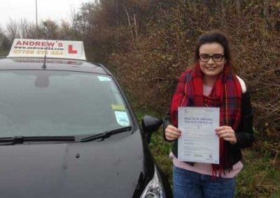 Holly with her Driving test pass certyificate in North Wales