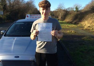 Ryan after passing his test in Bangor