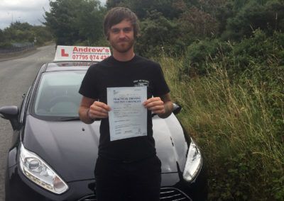 James after passing his test in North Wales