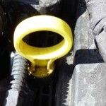 Dipstick location in the engine compartment of a Ford Fiesta