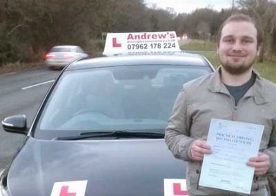 Sean after taking his driving test in North Wales