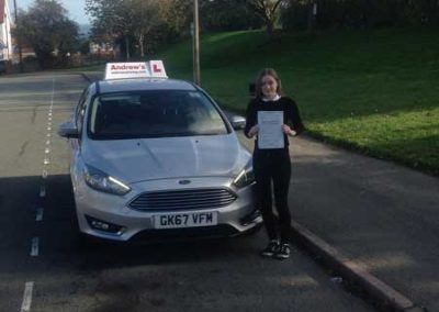 Megan in Bangor driving test centre after passing first time