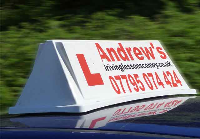 Andrew's Driving school car roof box sign