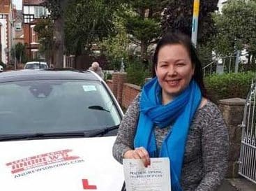 Katie in Rhyl after learning to drive in Llandudno